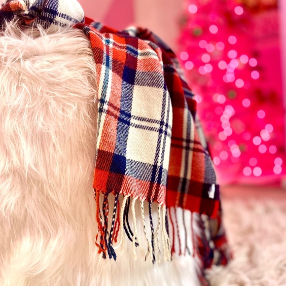 Red/Blue/Cream Tartan Plaid Fringe Scarf Women’s Normcore Cozy Winter Christmas - Picture 3 of 4